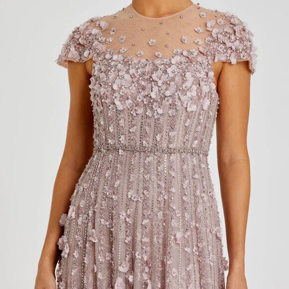 Mac Duggal Pink Embellished Lace Illusion Neck A-Line Gown, Size 14, Style #1186 - Picture 3 of 8